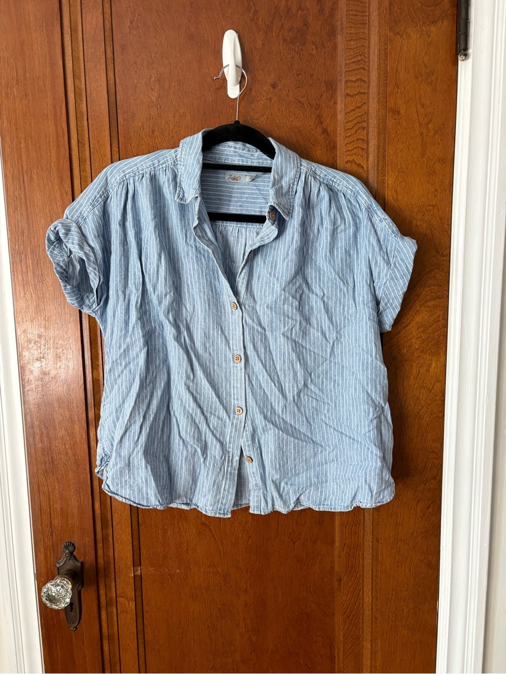 Faherty Light Blue Striped Short-Sleeve Button-Up Shirt - XS
